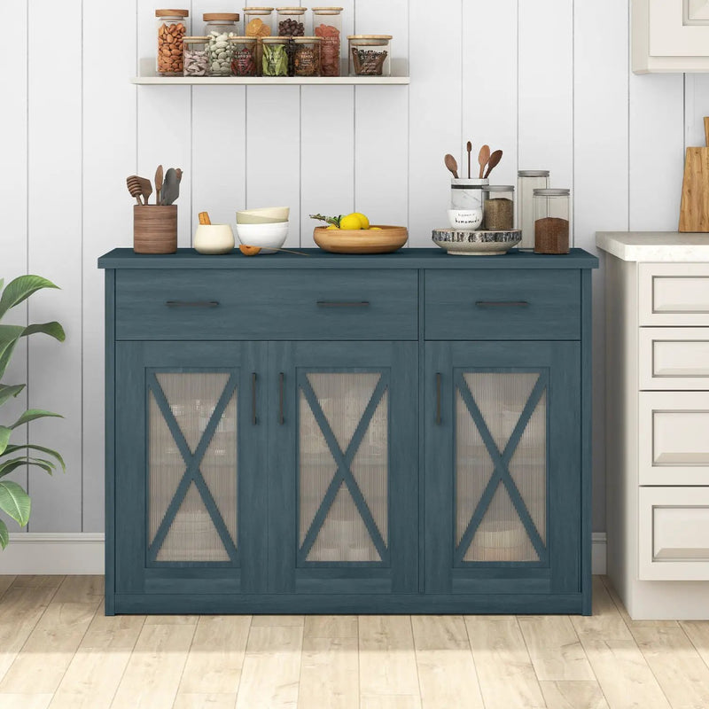 Farmhouse Buffet Sideboard 3-Door Kitchen Storage Cabinet with 2 Drawers by DirectDeals