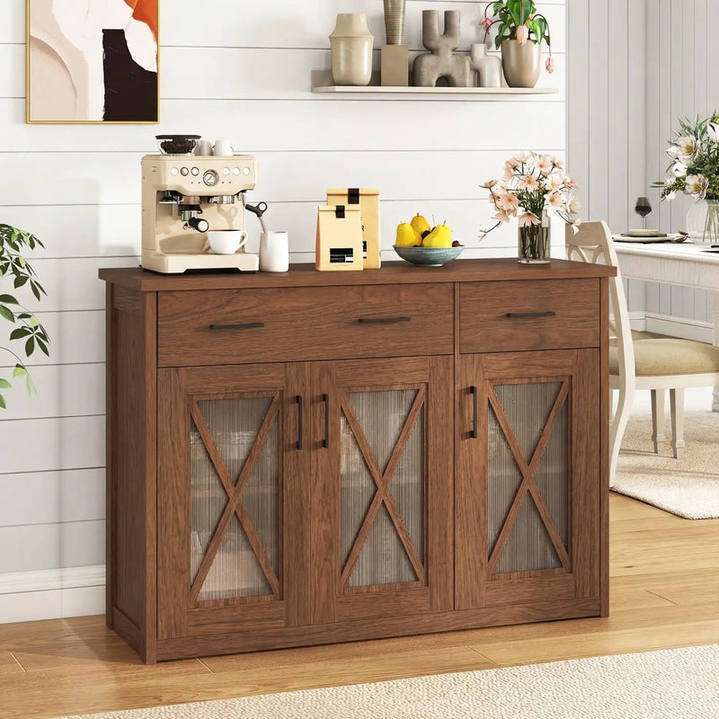 Farmhouse Buffet Sideboard 3-Door Kitchen Storage Cabinet with 2 Drawers by DirectDeals