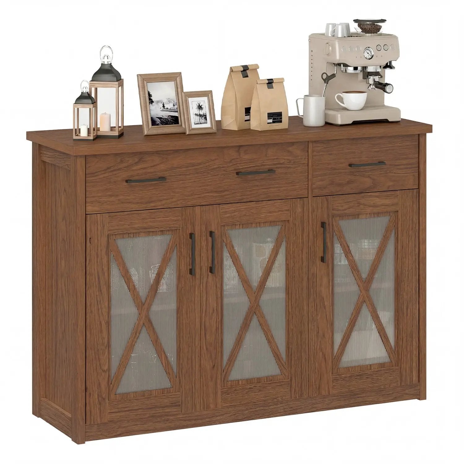 Farmhouse Buffet Sideboard 3-Door Kitchen Storage Cabinet with 2 Drawers by DirectDeals