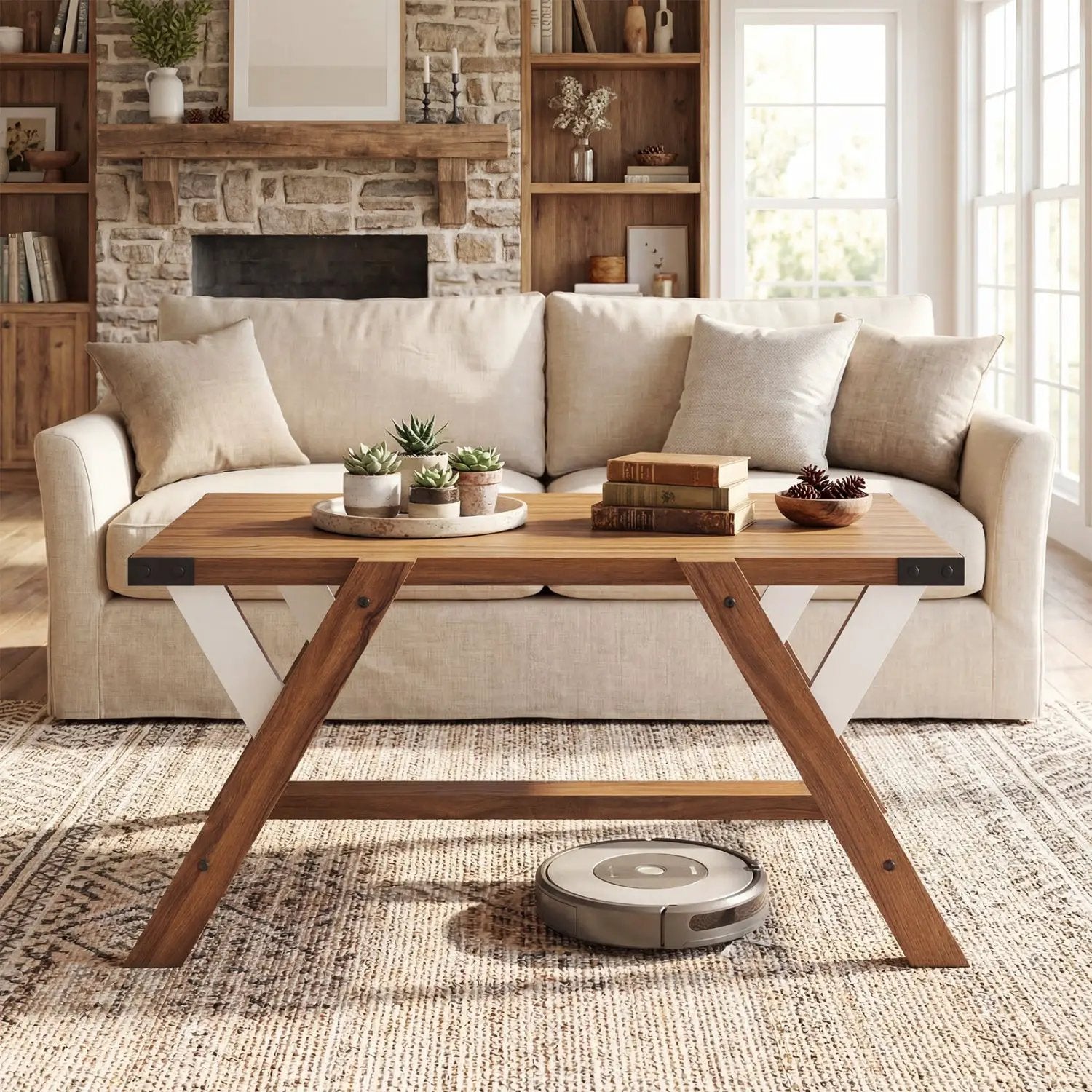 Farmhouse Center Table with Decorative Nailhead Accents for Living Room by DirectDeals