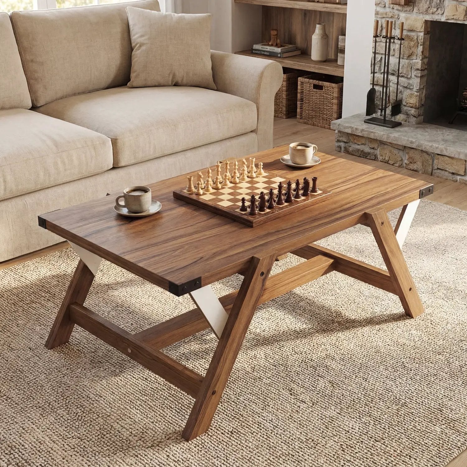 Farmhouse Center Table with Decorative Nailhead Accents for Living Room by DirectDeals