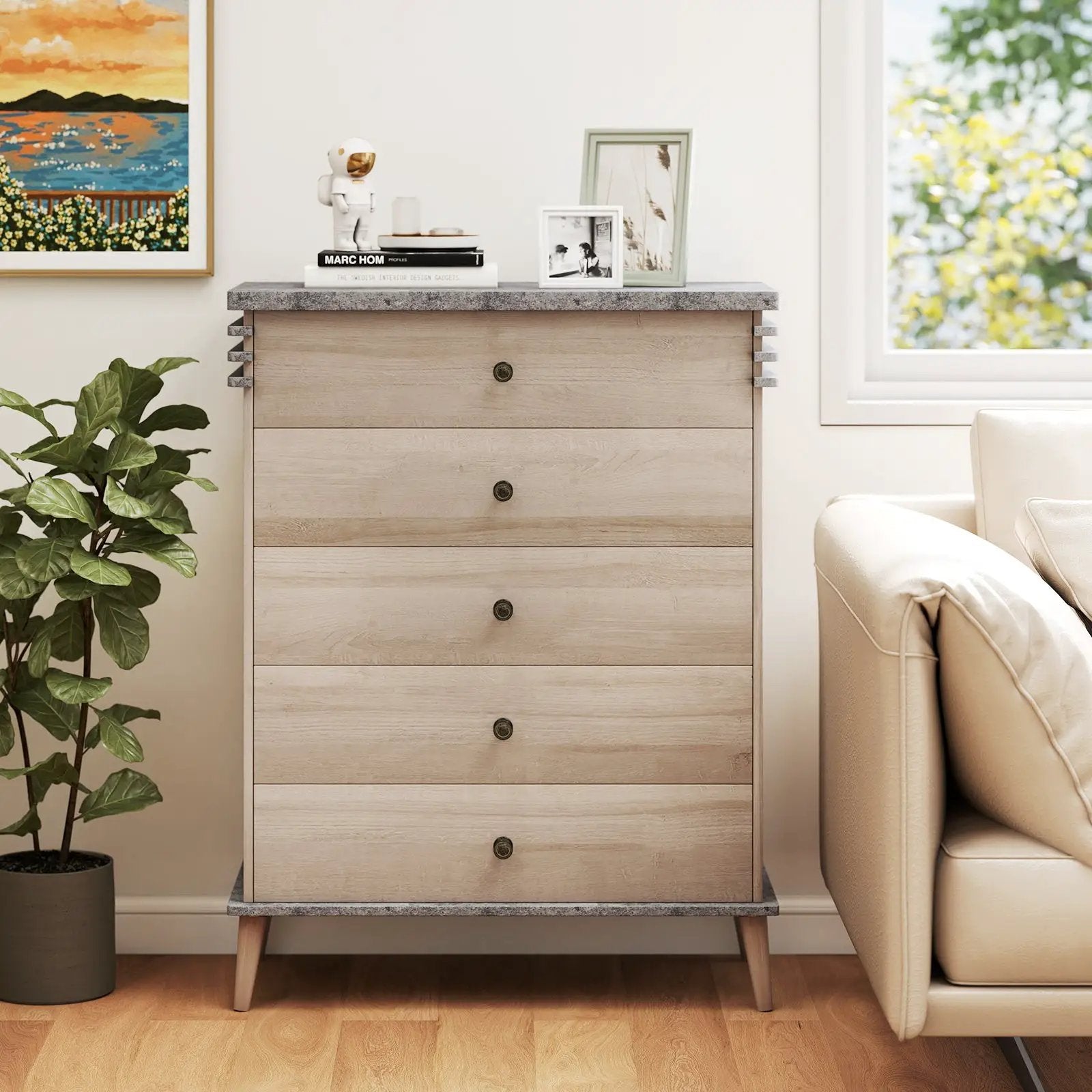 Farmhouse Chest Dresser of Drawers Tall Storage Organizer-Grey by DirectDeals