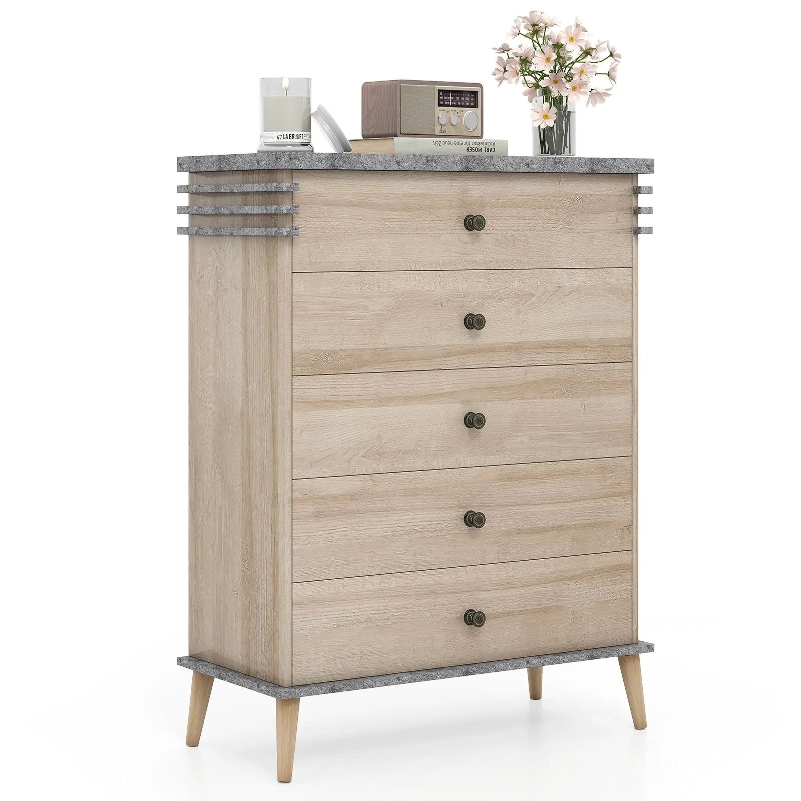 Farmhouse Chest Dresser of Drawers Tall Storage Organizer-Grey by DirectDeals