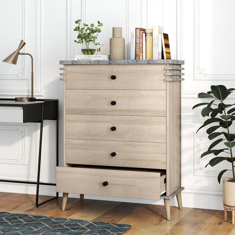 Farmhouse Chest Dresser of Drawers Tall Storage Organizer-Grey by DirectDeals