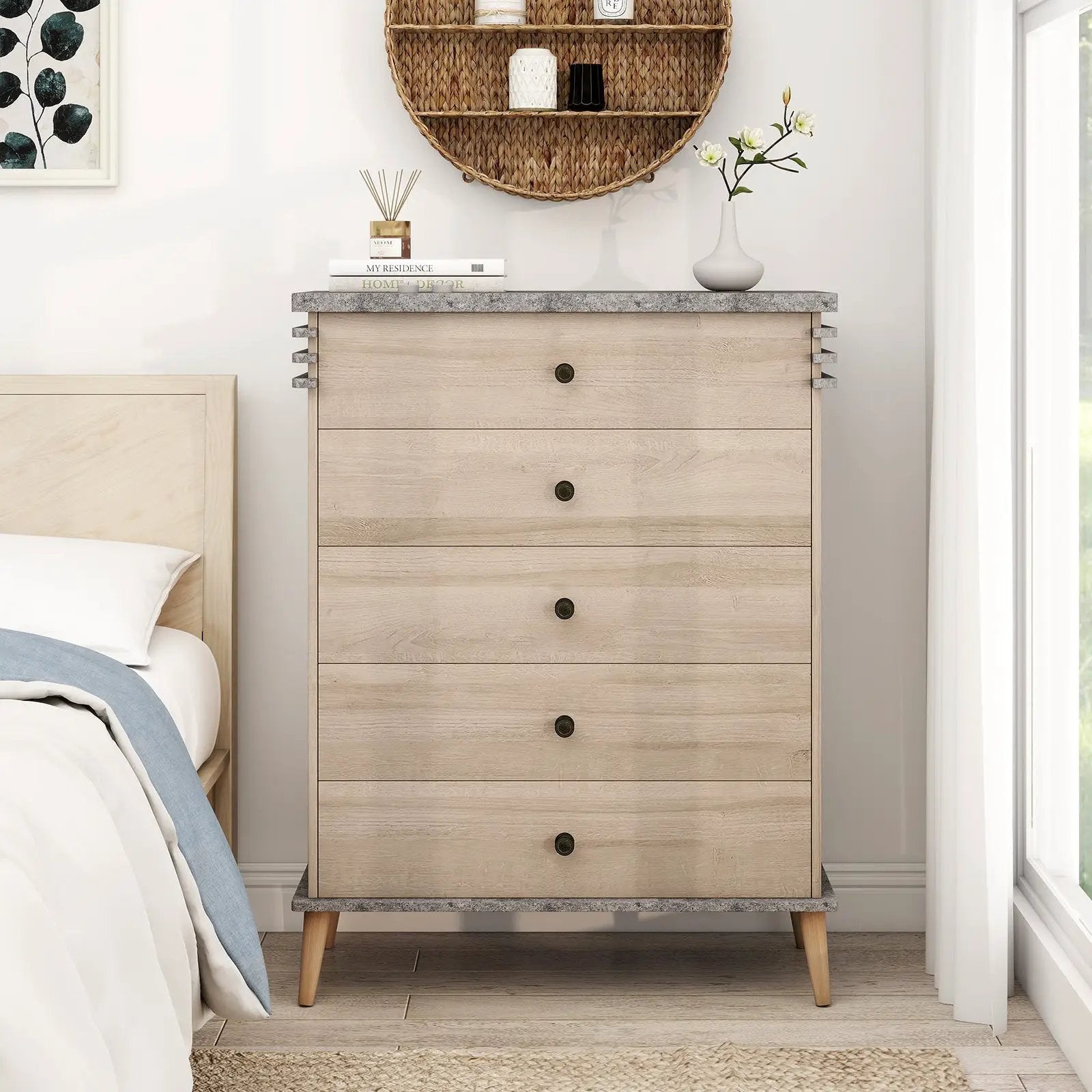 Farmhouse Chest Dresser of Drawers Tall Storage Organizer-Grey by DirectDeals