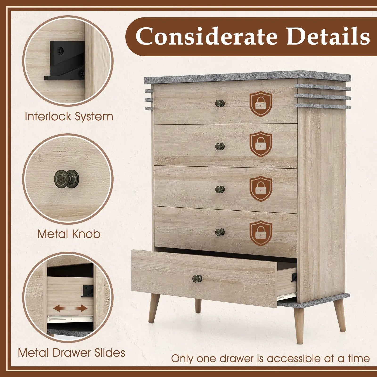 Farmhouse Chest Dresser of Drawers Tall Storage Organizer-Grey by DirectDeals