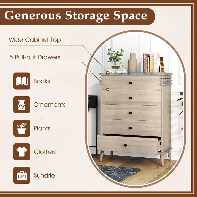 Farmhouse Chest Dresser of Drawers Tall Storage Organizer-Grey by DirectDeals