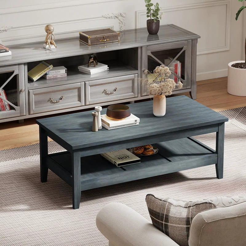 Farmhouse Coffee Table Rustic Cocktail Center Table with Thickened Tabletop by DirectDeals
