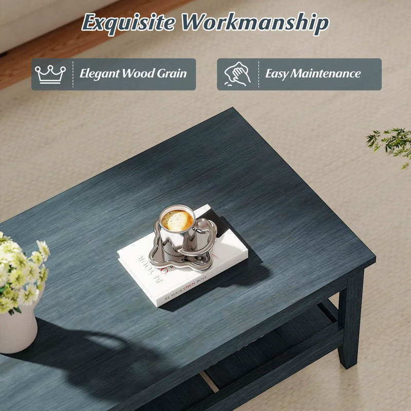 Farmhouse Coffee Table Rustic Cocktail Center Table with Thickened Tabletop by DirectDeals