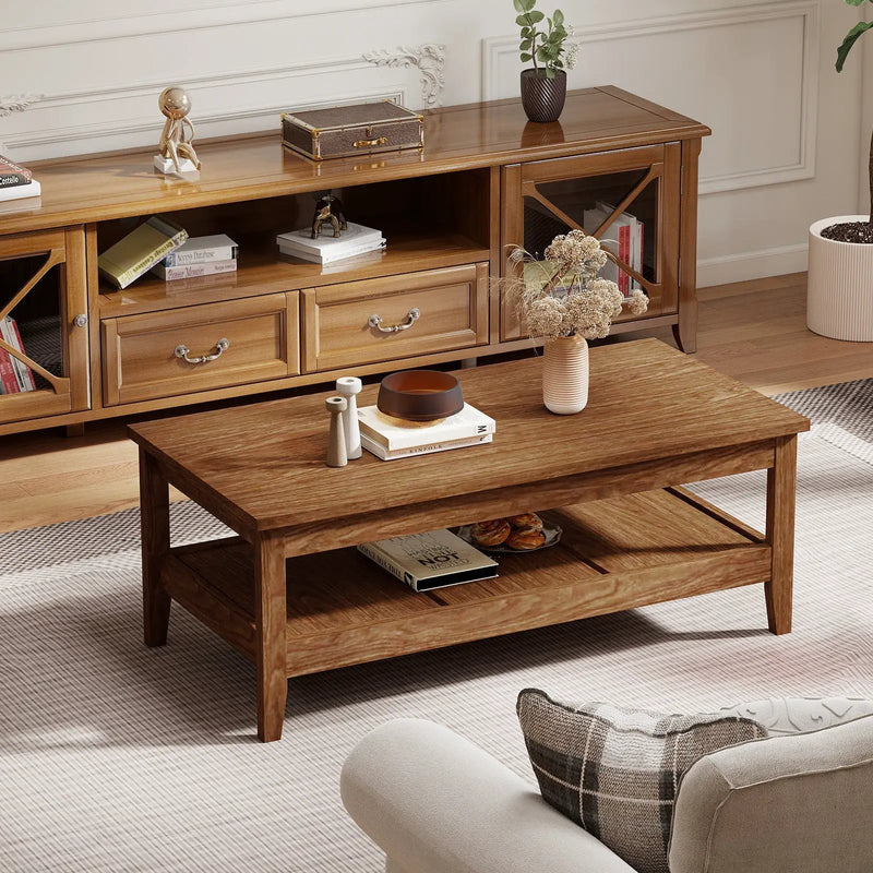 Farmhouse Coffee Table Rustic Cocktail Center Table with Thickened Tabletop by DirectDeals