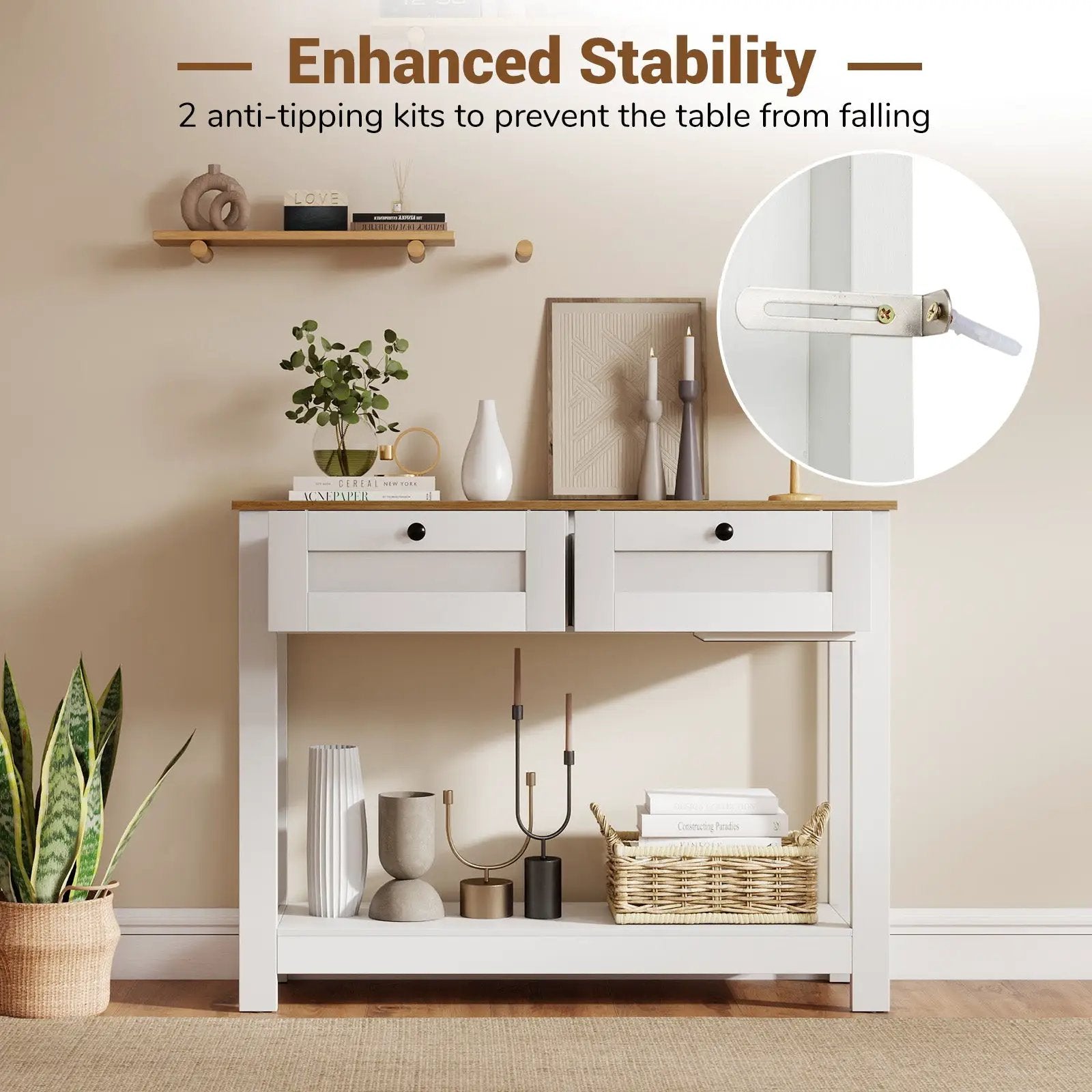 Farmhouse Console Table with 2 Drawers 42 inch Long Narrow Entryway Table by DirectDeals