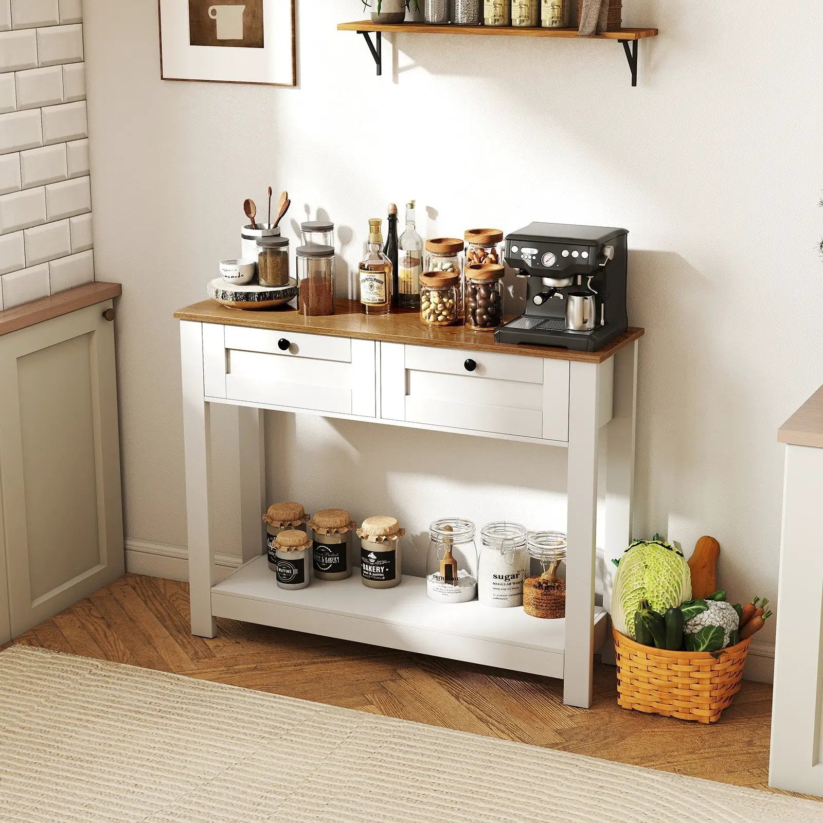 Farmhouse Console Table with 2 Drawers 42 inch Long Narrow Entryway Table by DirectDeals