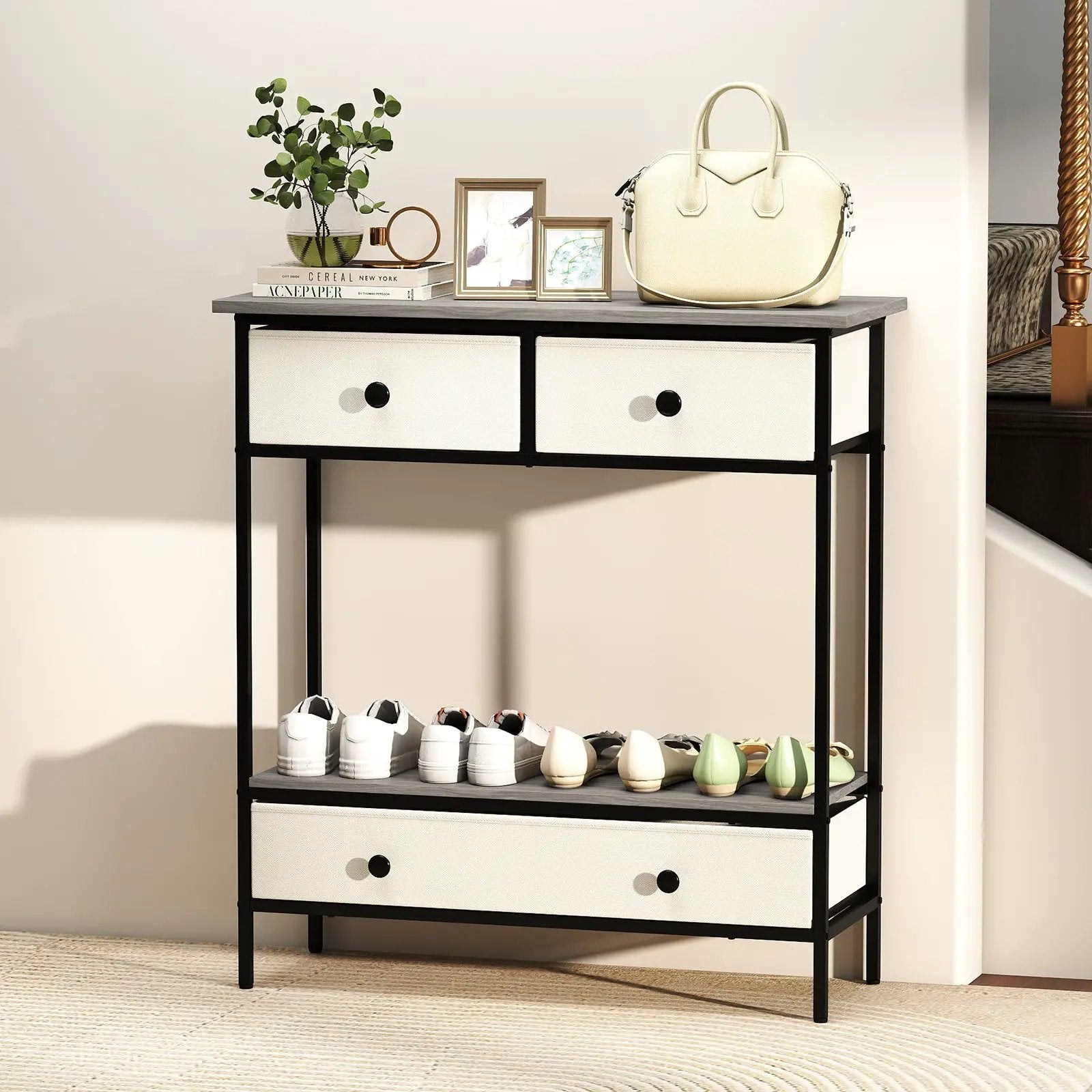 Farmhouse Console Table with Open Storage Shelf for Hallway-Gray by DirectDeals
