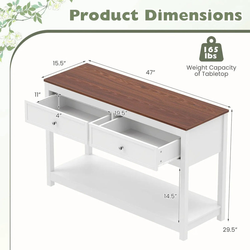 Console Table with 2 Drawers and Open Storage Shelf by DirectDeals