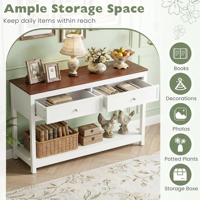 Console Table with 2 Drawers and Open Storage Shelf by DirectDeals