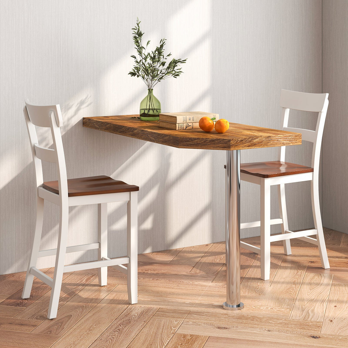Farmhouse Dining Bar Stool Set of 2 with Solid Rubber Wood Frame, photo 2 of 9