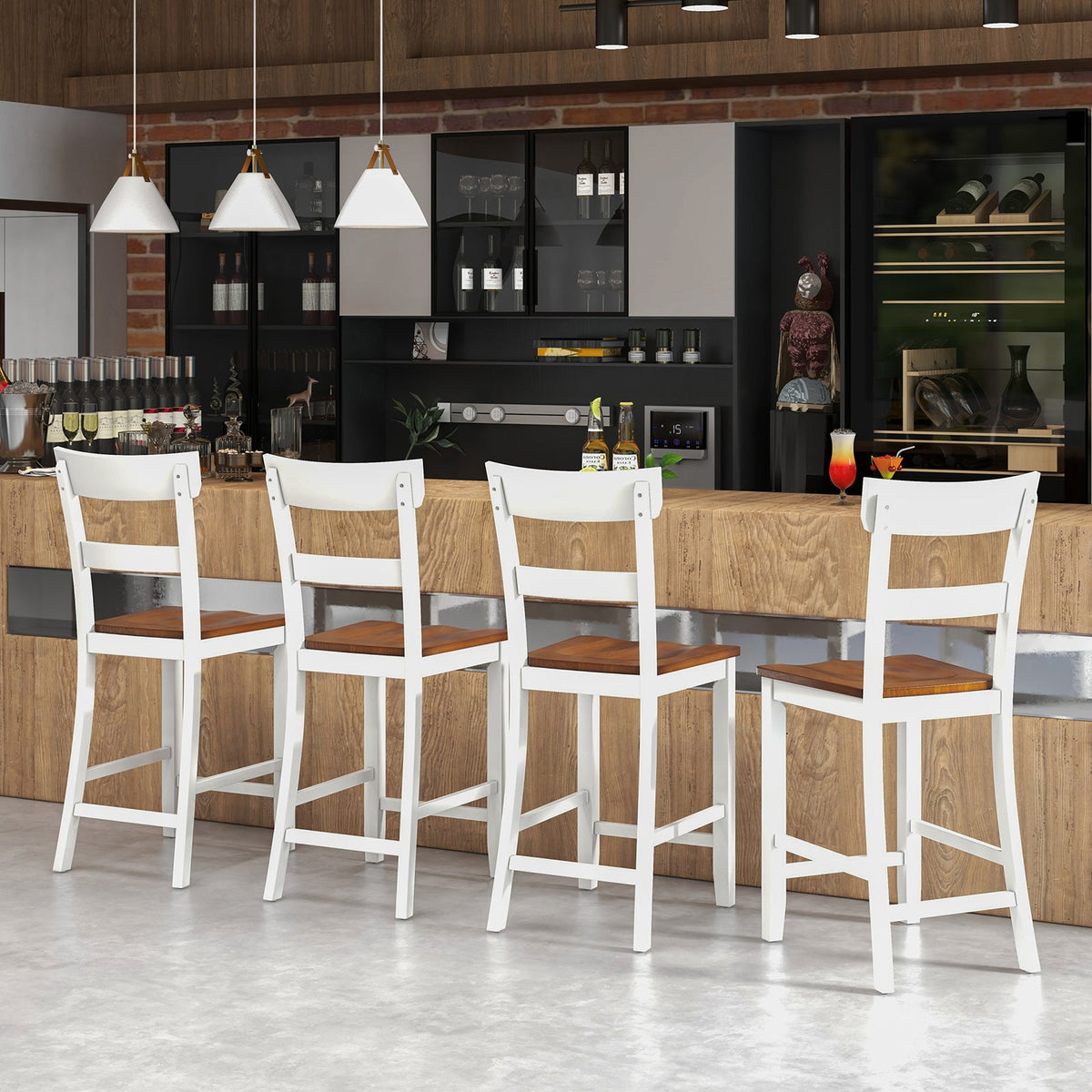 Farmhouse Dining Bar Stool Set of 2 with Solid Rubber Wood Frame, photo 5 of 9