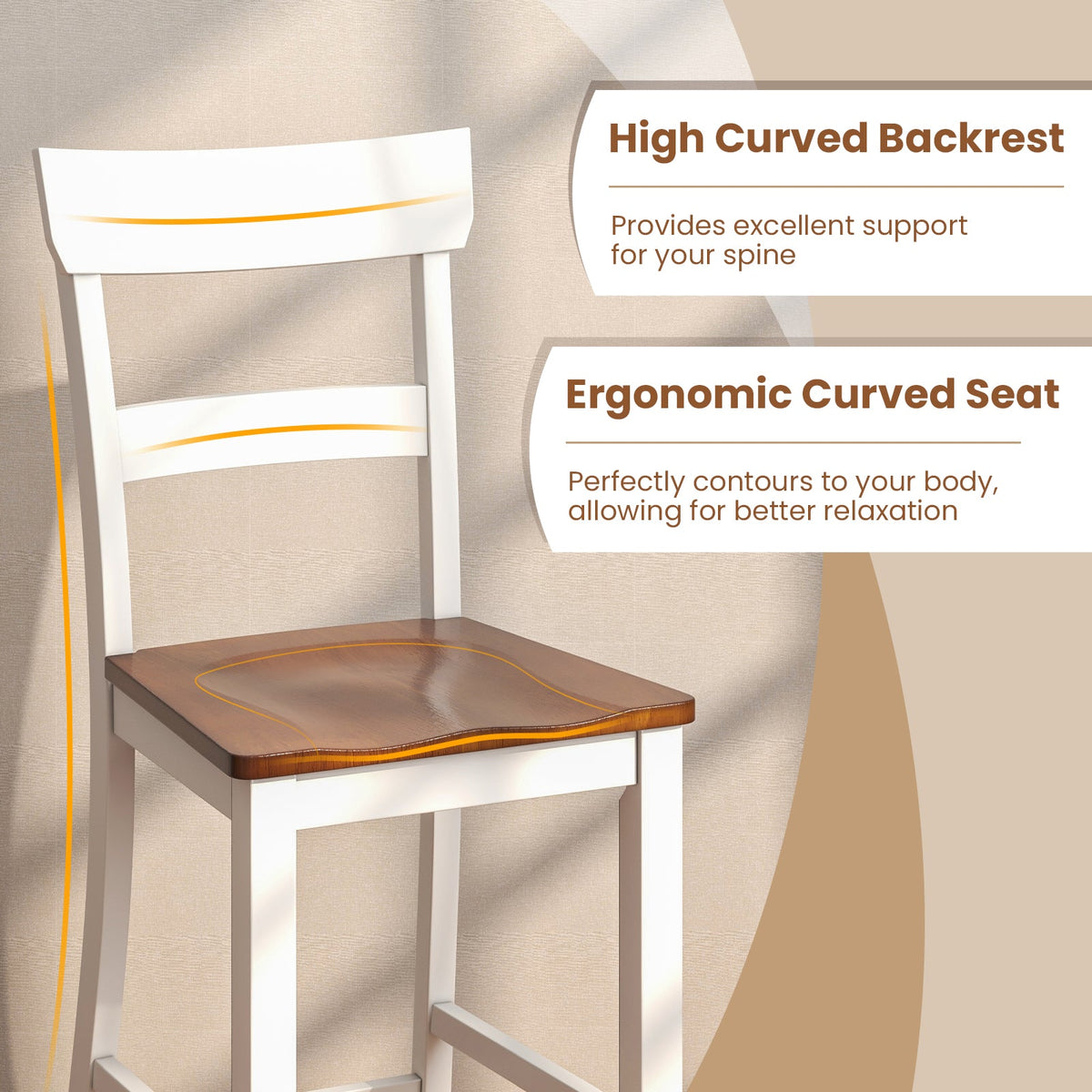 Farmhouse Dining Bar Stool Set of 2 with Solid Rubber Wood Frame, photo 7 of 9
