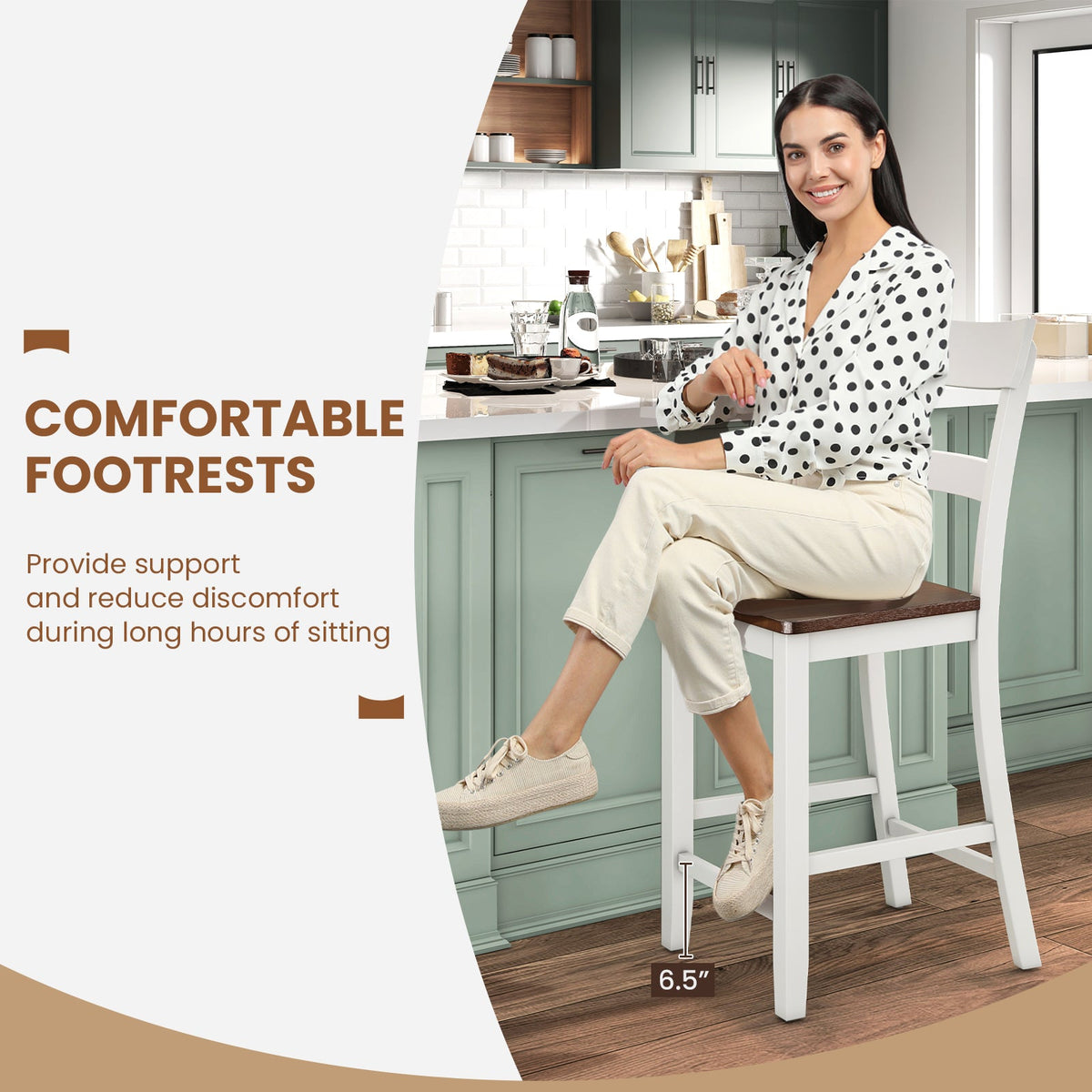 Farmhouse Dining Bar Stool Set of 2 with Solid Rubber Wood Frame, photo 8 of 9