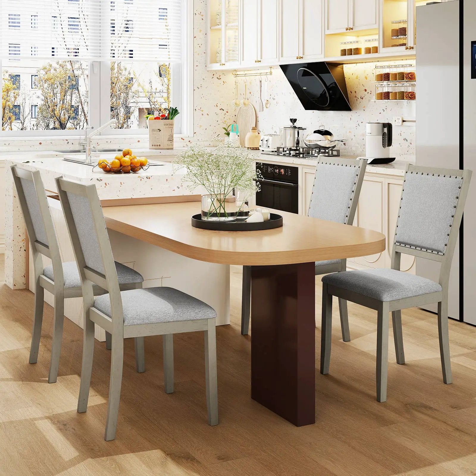 Farmhouse Dining Chair Set of 2 Fabric Upholstered Kitchen Chairs-Grey by DirectDeals