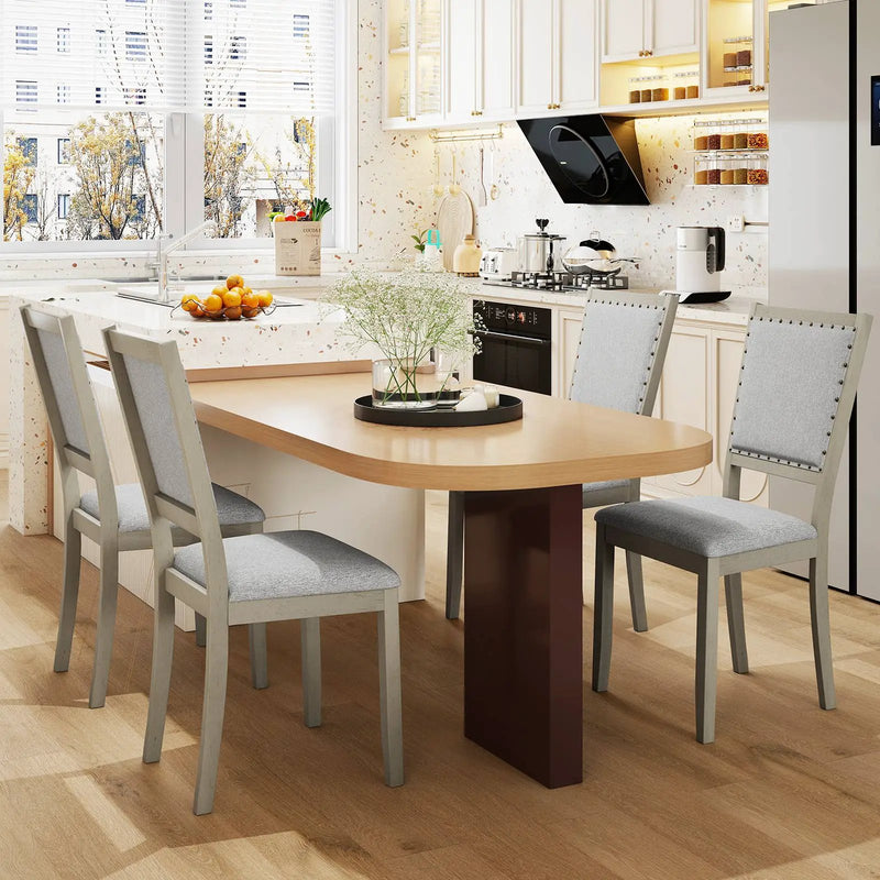 Farmhouse Dining Chair Set of 2 Fabric Upholstered Kitchen Chairs-Grey by DirectDeals