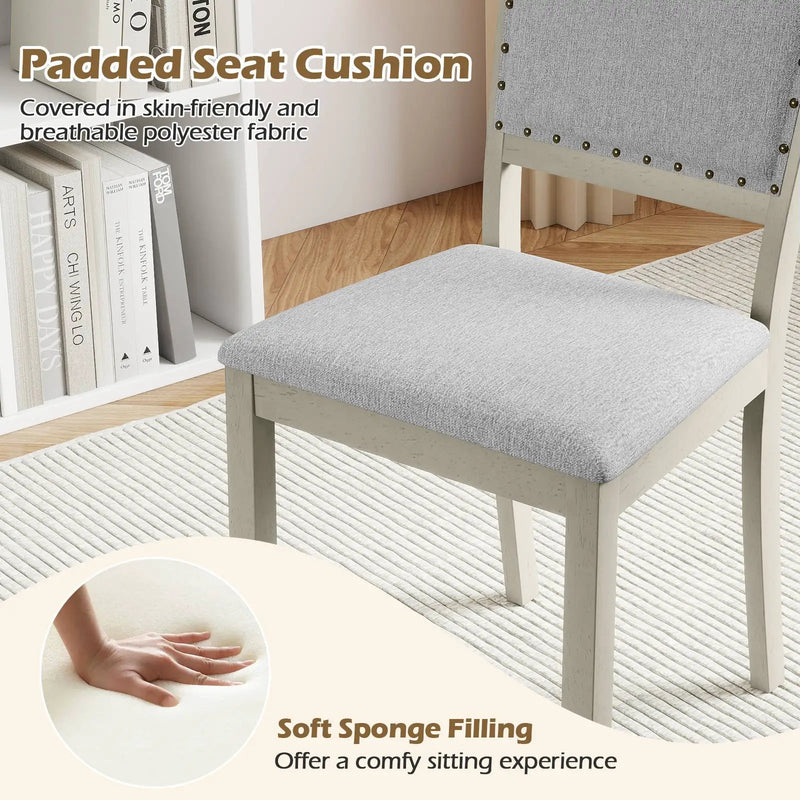 Farmhouse Dining Chair Set of 2 Fabric Upholstered Kitchen Chairs-Grey by DirectDeals