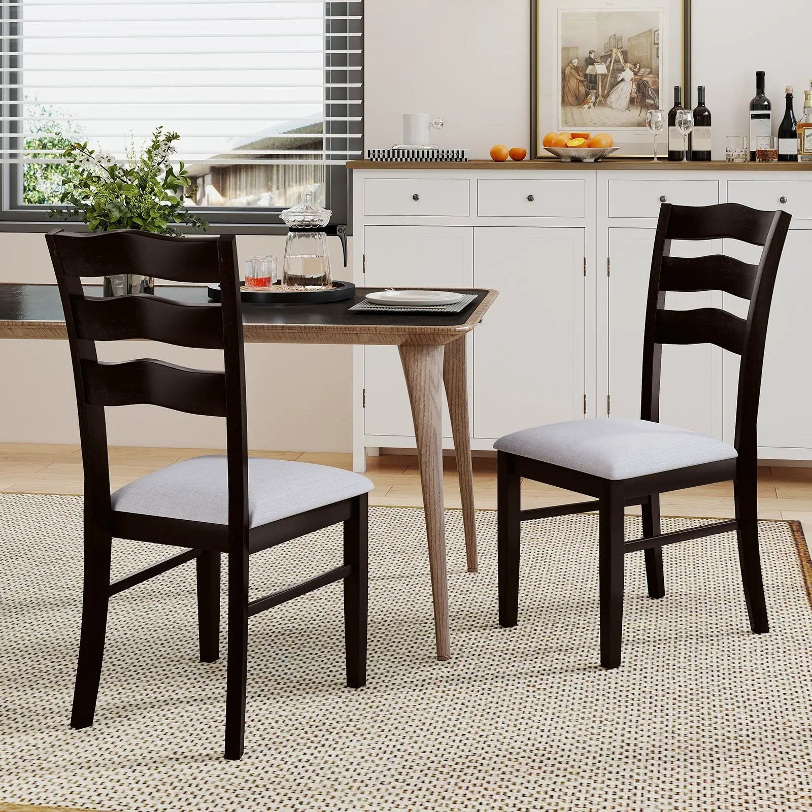 Farmhouse Dining Chairs Set of 2 Modern Kitchen Chairs with Elegant Hollowed backrest-Gray by DirectDeals