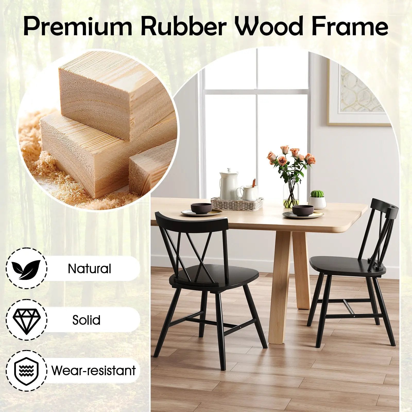Farmhouse Kitchen Dining Chair Set of 2 with Rubber Wood Frame by DirectDeals