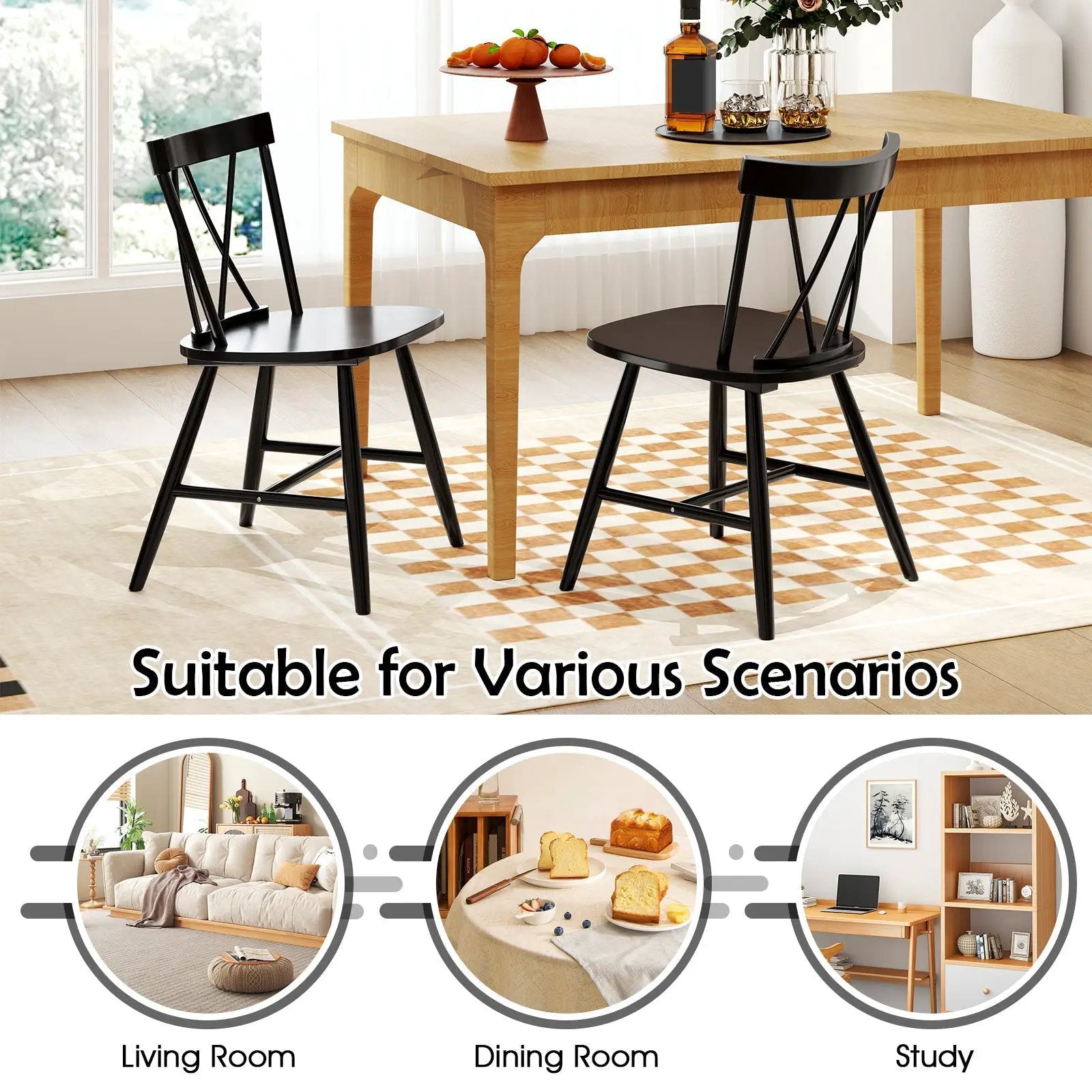 Farmhouse Kitchen Dining Chair Set of 2 with Rubber Wood Frame by DirectDeals