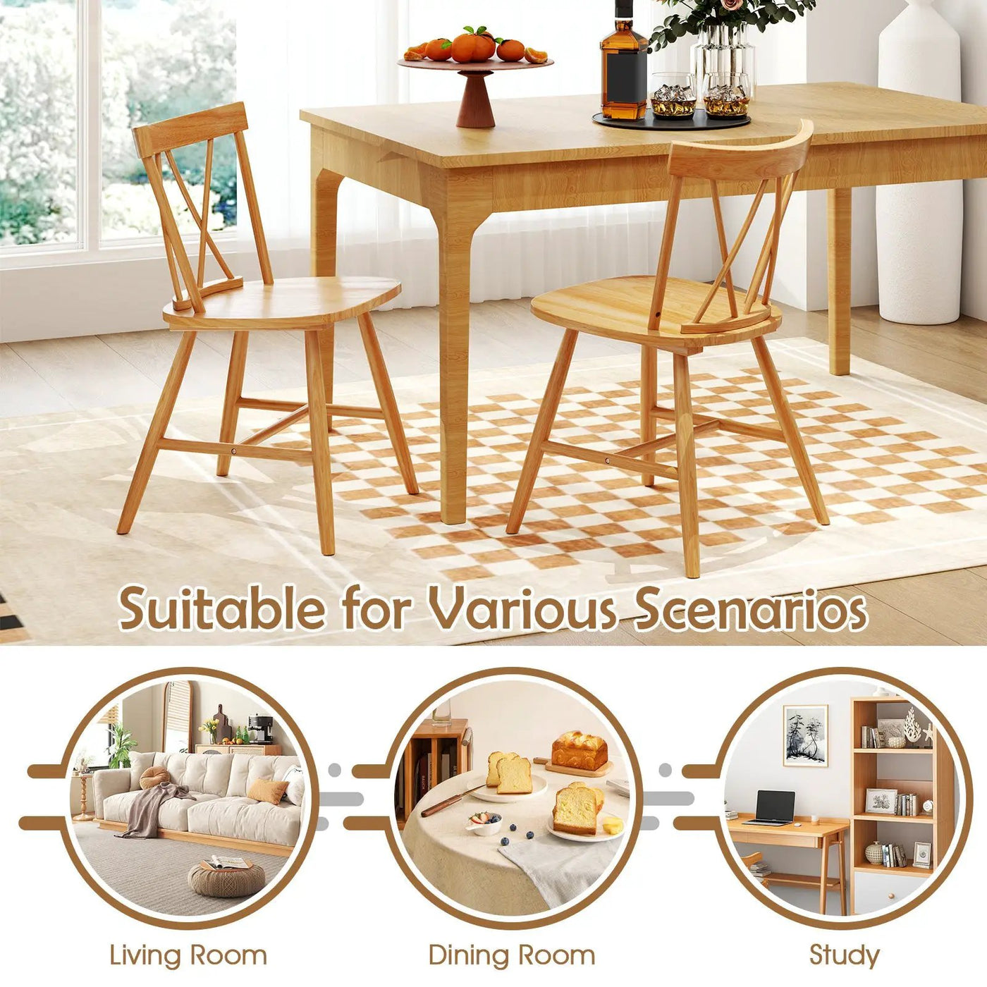 Farmhouse Kitchen Dining Chair Set of 2 with Rubber Wood Frame by DirectDeals