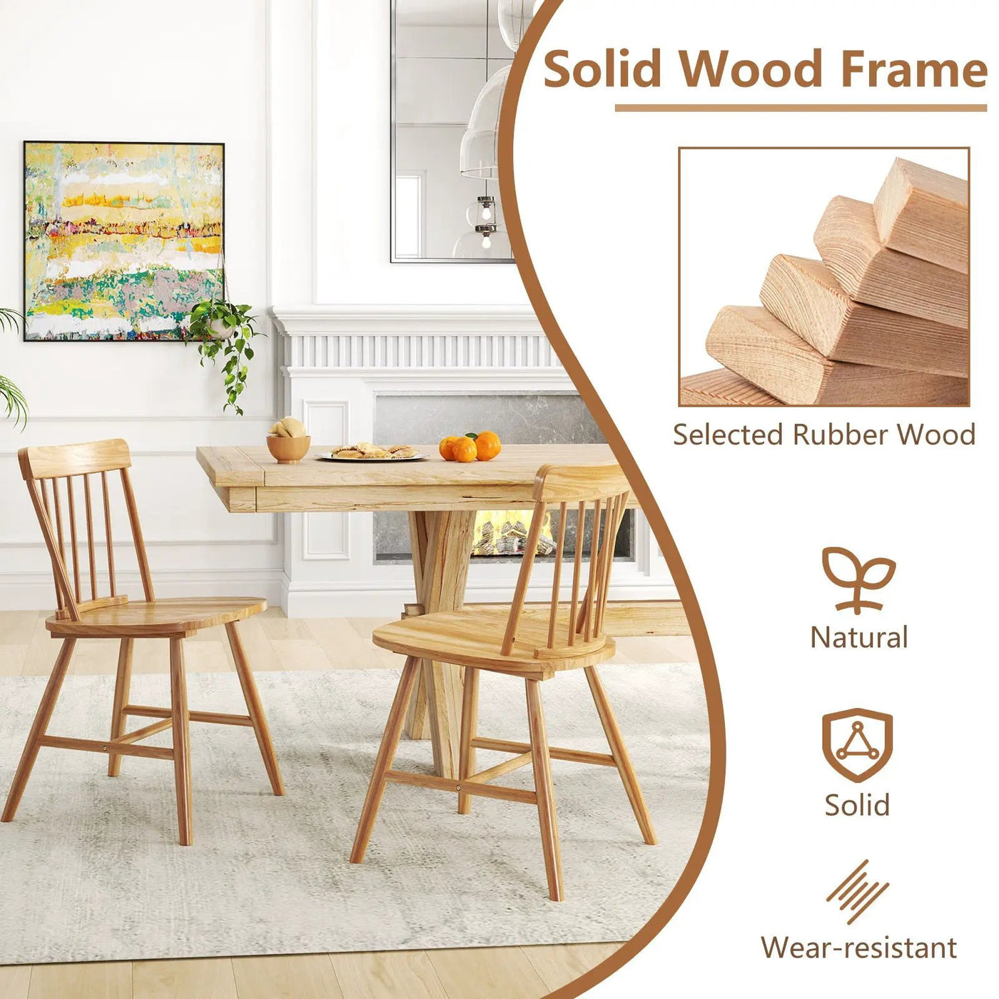 Farmhouse Kitchen Chair Set of 2 with Rubber Wood Frame by DirectDeals