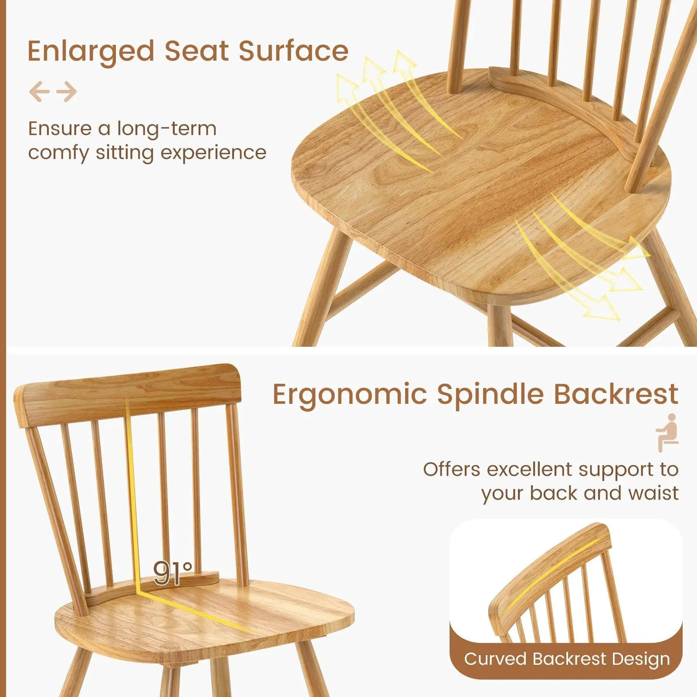 Farmhouse Kitchen Chair Set of 2 with Rubber Wood Frame by DirectDeals