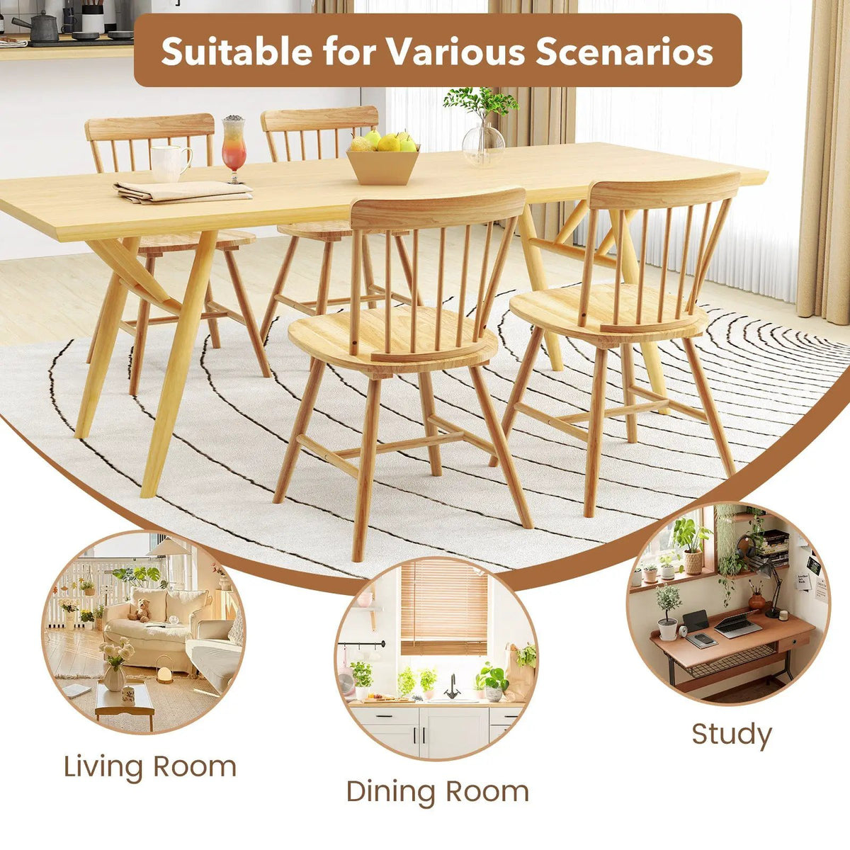Farmhouse Kitchen Chair Set of 2 with Rubber Wood Frame by DirectDeals