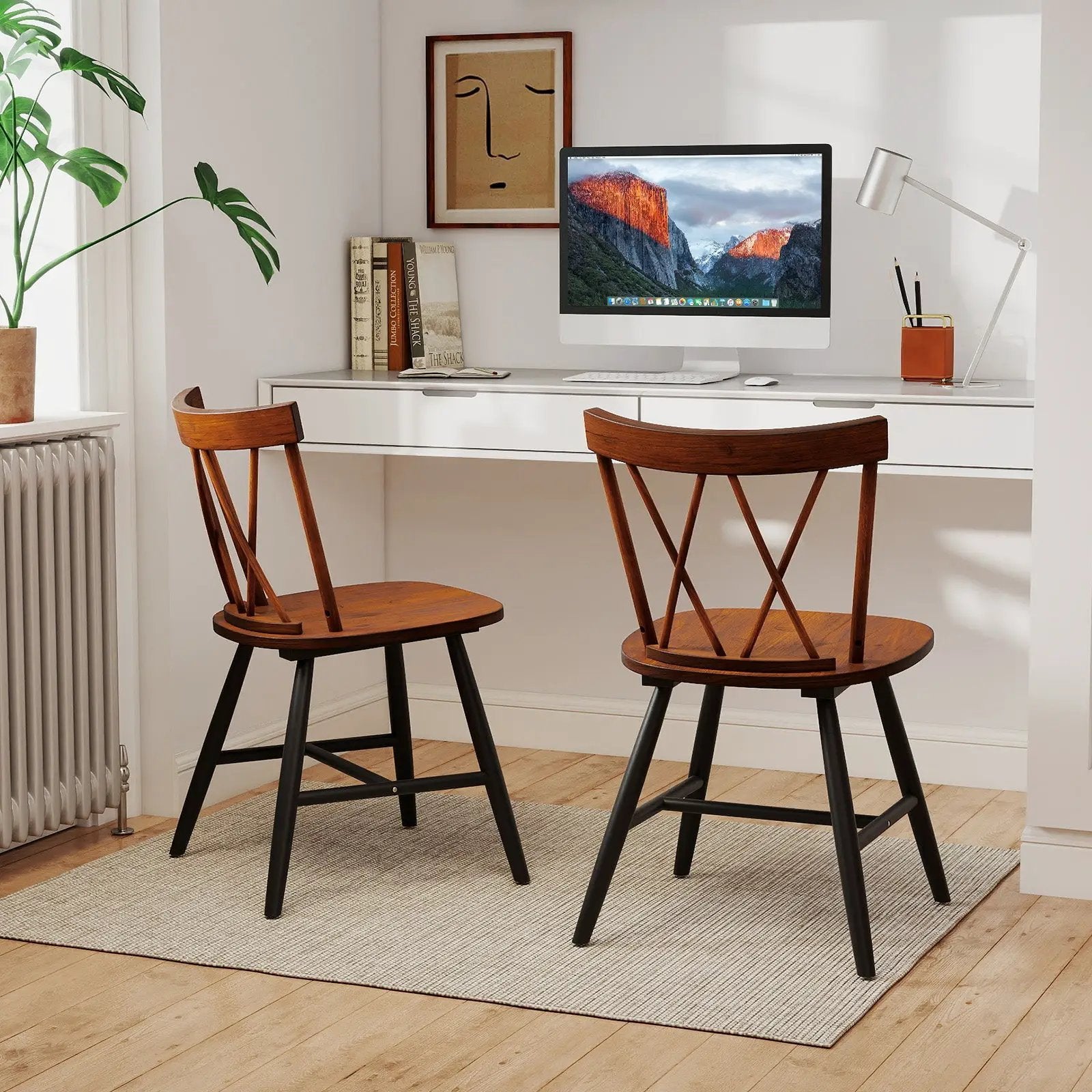 Farmhouse Kitchen Dining Chair Set of 2 with Rubber Wood Frame by DirectDeals