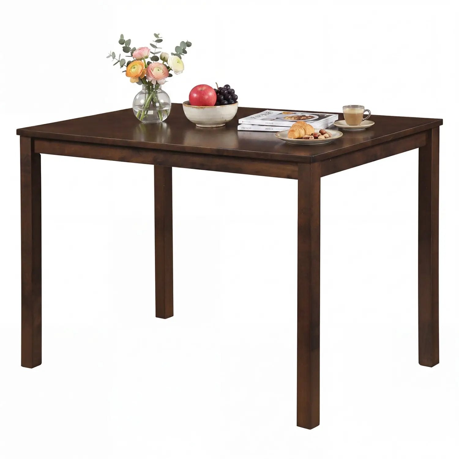 Farmhouse Dining Table for 4 with Solid Rubber Wood Frame by DirectDeals