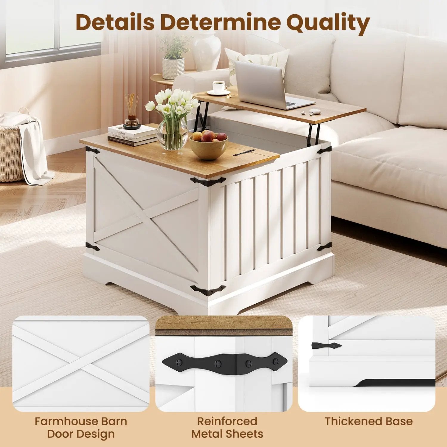 Farmhouse Lift Top Coffee Table with Hidden Storage Compartment by DirectDeals