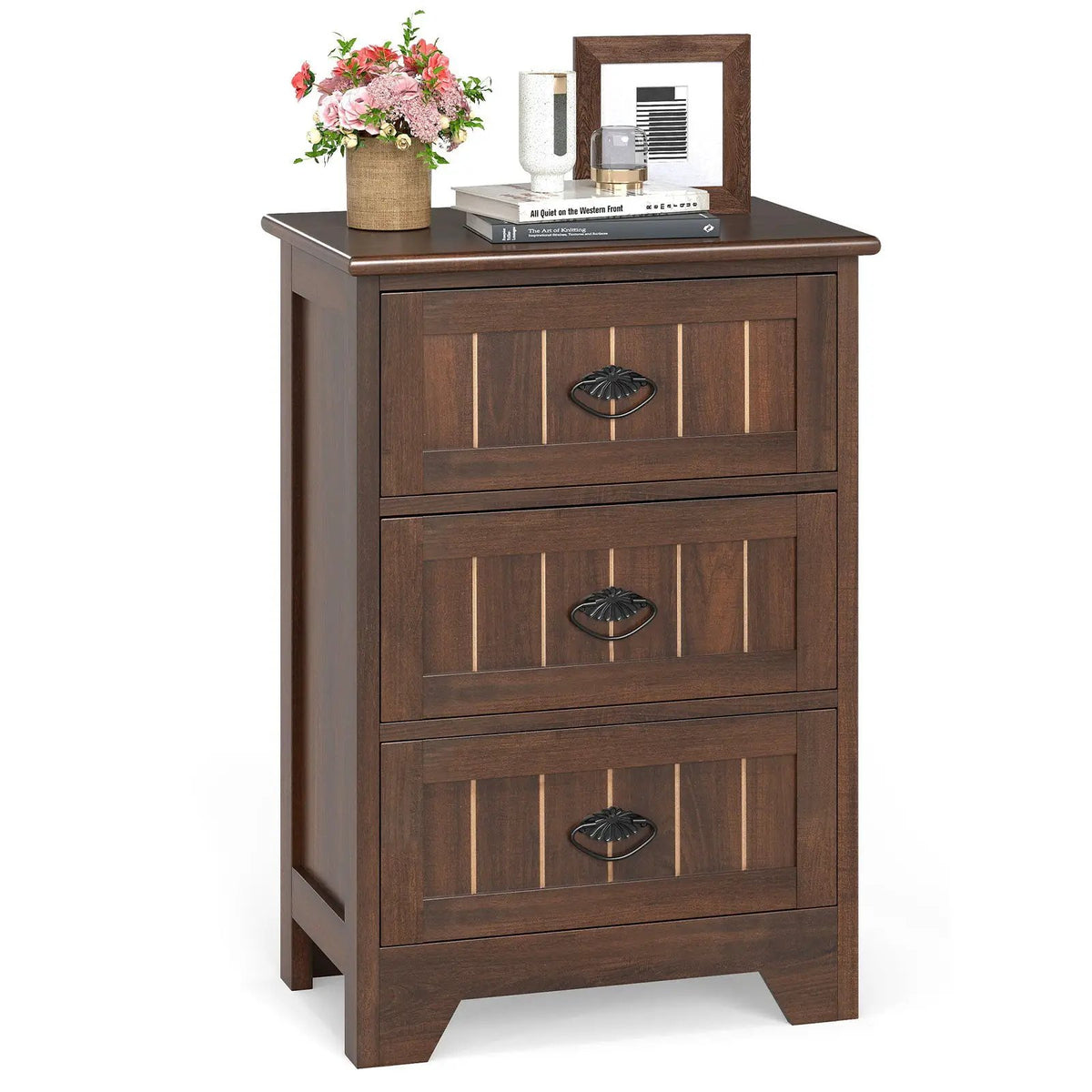 Farmhouse Nightstand with 3 Storage Drawers and Handles, photo 9 of 10