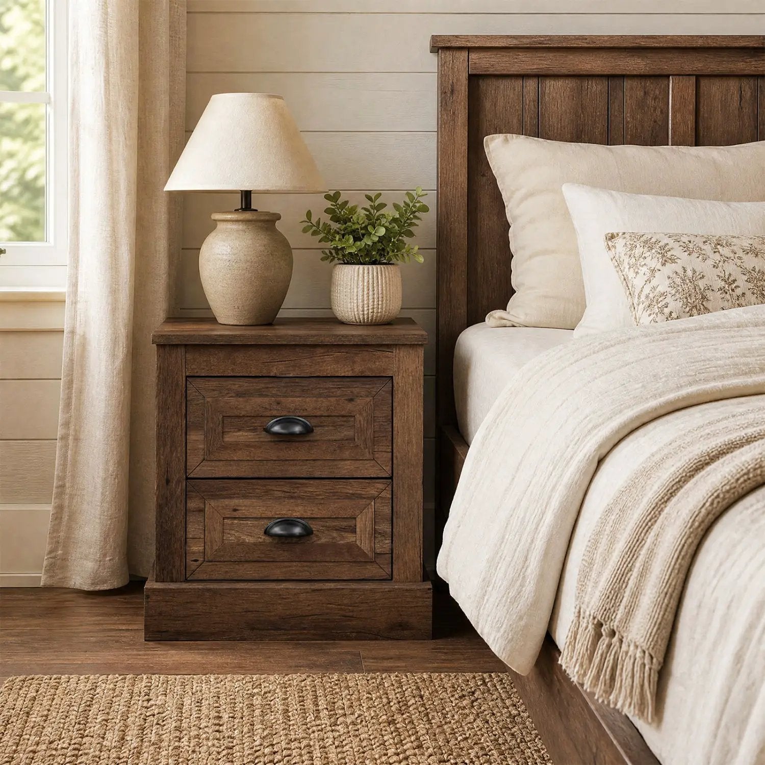 2-Drawer Nightstand with Storage - Farmhouse Brown Finish by DirectDeals
