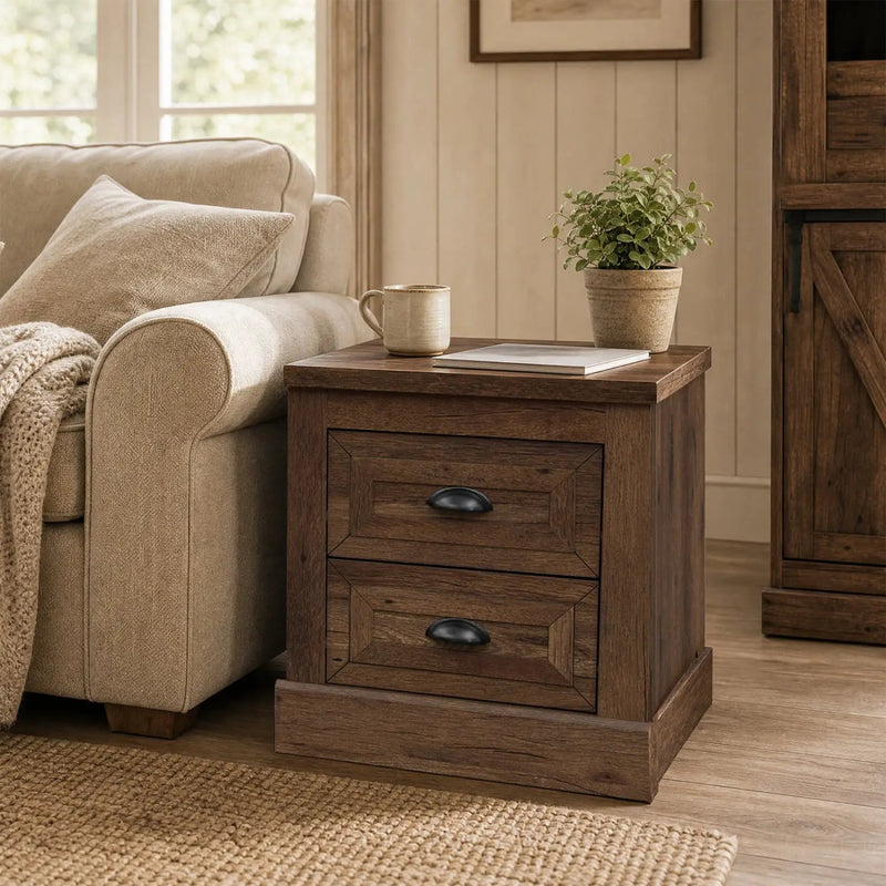 2-Drawer Nightstand with Storage - Farmhouse Brown Finish by DirectDeals