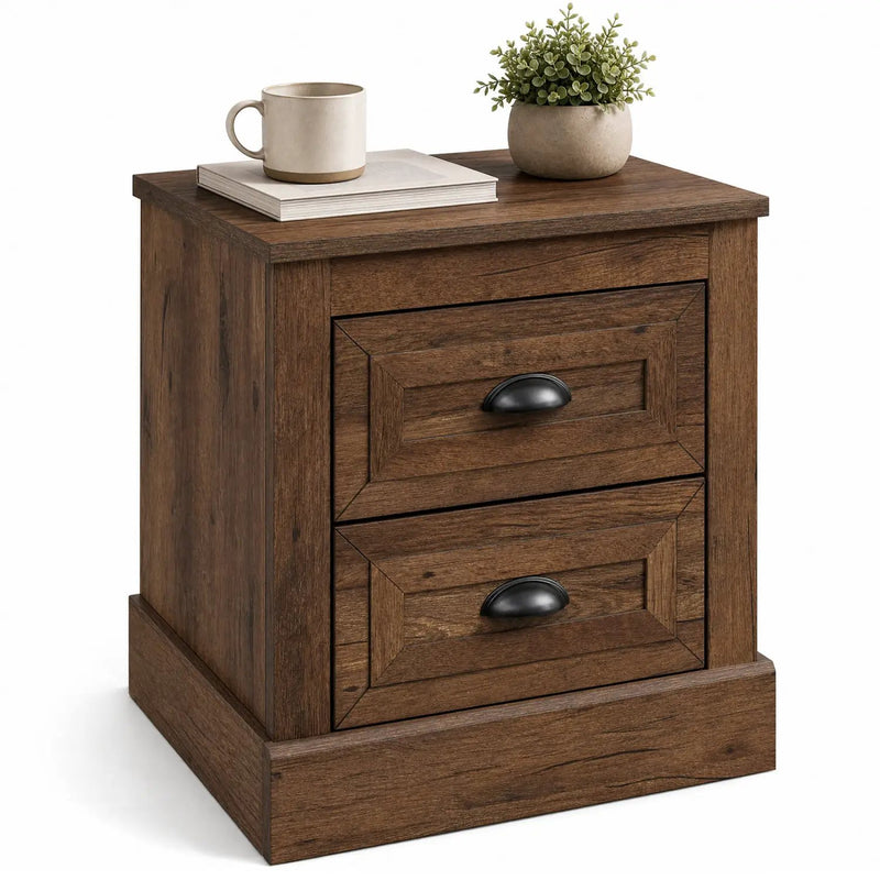 2-Drawer Nightstand with Storage - Farmhouse Brown Finish by DirectDeals