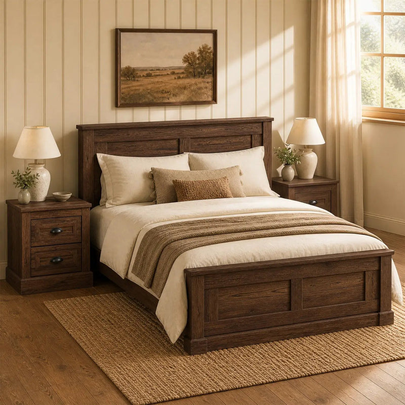 2-Drawer Nightstand with Storage - Farmhouse Brown Finish by DirectDeals