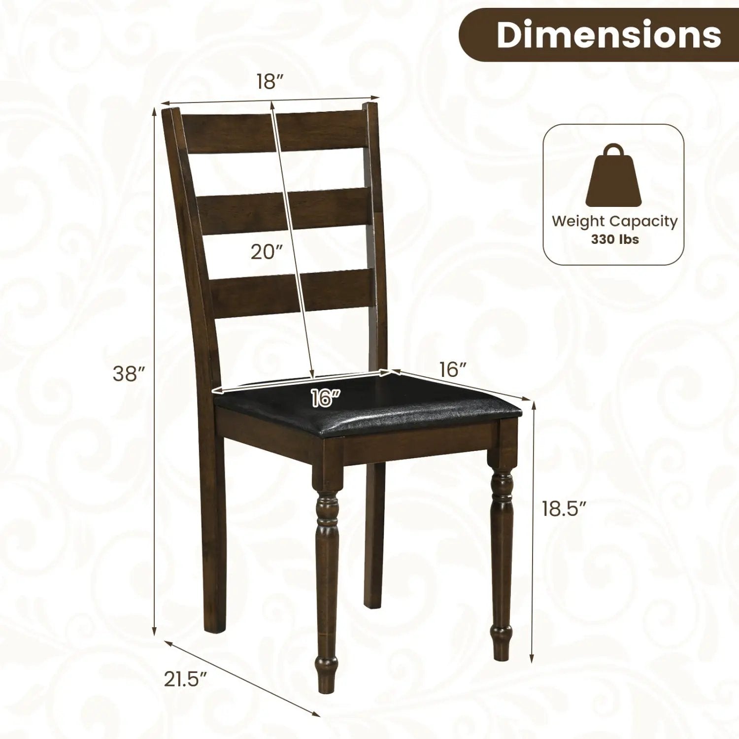 Upholstered Dining Chairs Set of 2 - Farmhouse Ladder Back by DirectDeals