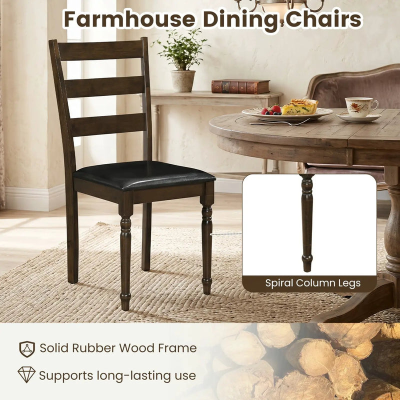 Upholstered Dining Chairs Set of 2 - Farmhouse Ladder Back by DirectDeals