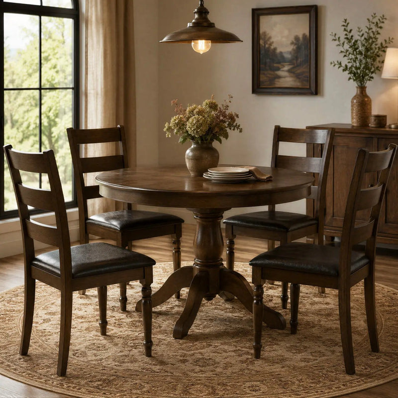 Dining Chairs Set of 4 - Farmhouse PU Leather Upholstered by DirectDeals