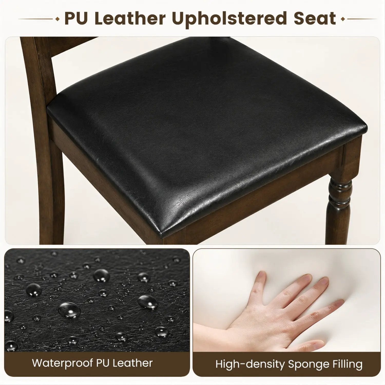 Dining Chairs Set of 4 - Farmhouse PU Leather Upholstered by DirectDeals