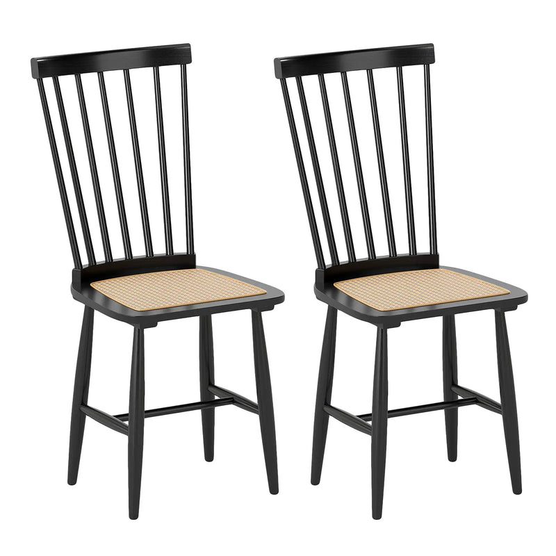 Farmhouse Solid Rubber Wood Dining Chairs Set of 2 with PE Rattan Seats-Black by DirectDeals