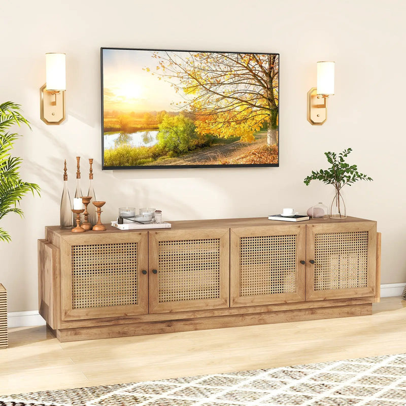 Farmhouse TV Stand for TVs up to 75 Inches with 2 Cabinets-Oak by DirectDeals
