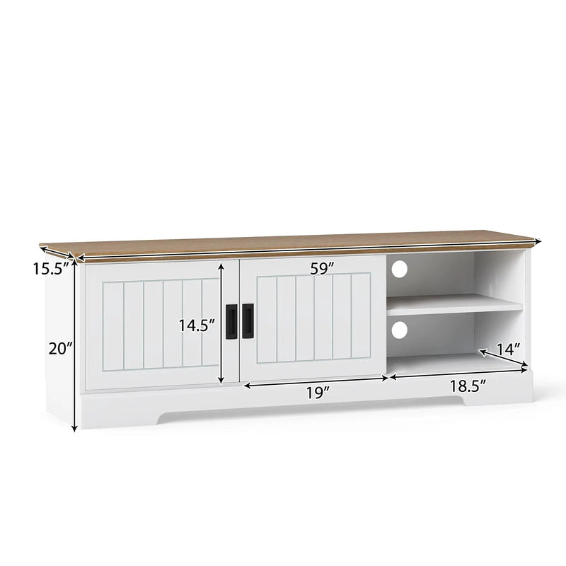 Farmhouse TV Stand for TVs up to 65 Inch with Sliding Doors and Storage Cabinets-White by DirectDeals