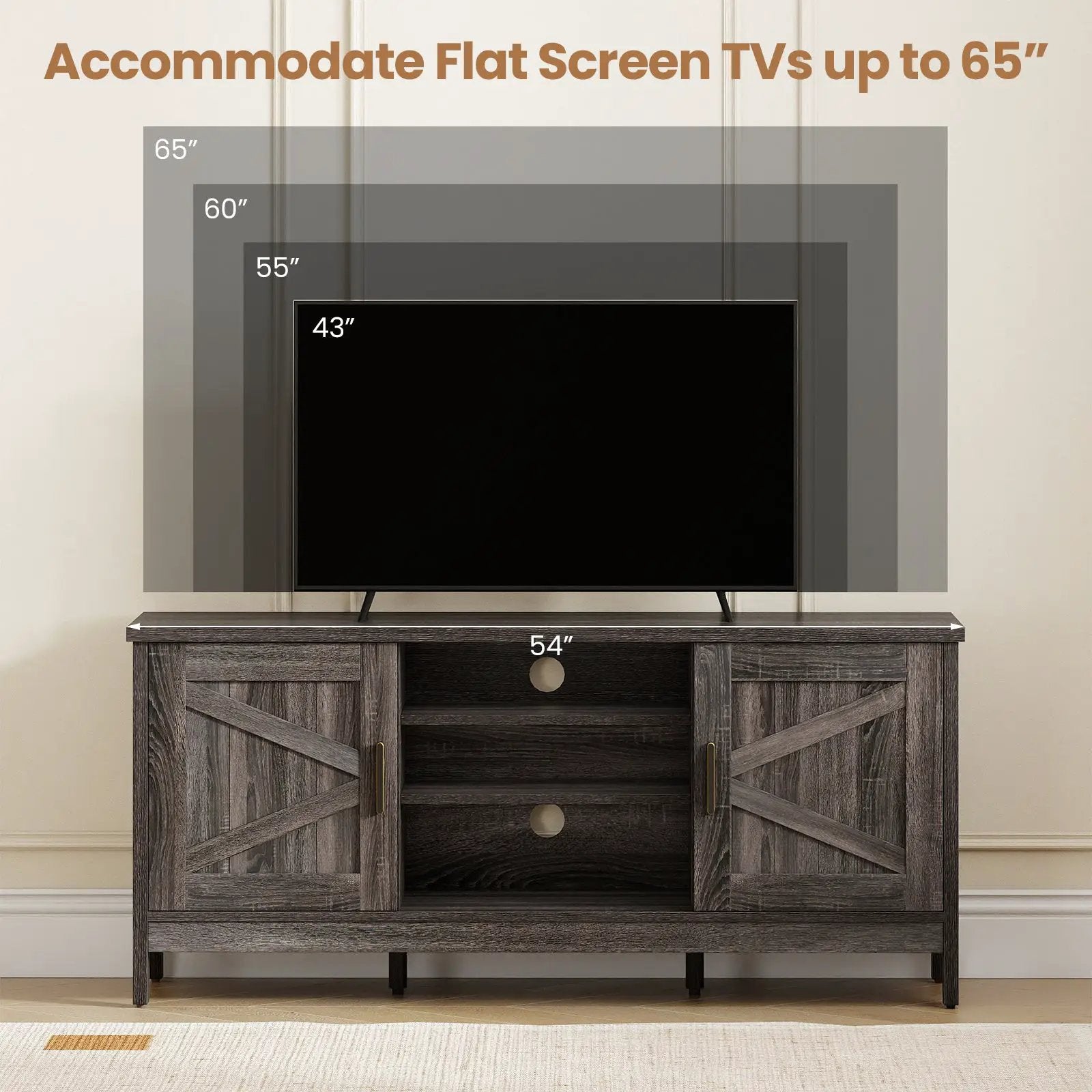 Farmhouse TV Stand for TVs up to 65 Inch Entertainment Center with 2 Storage Cabinets-Gray by DirectDeals