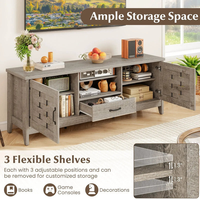 Farmhouse TV Stand for 65 Inch TVs with 2 Woven Accent Doors and 3 Adjustable Shelves by DirectDeals